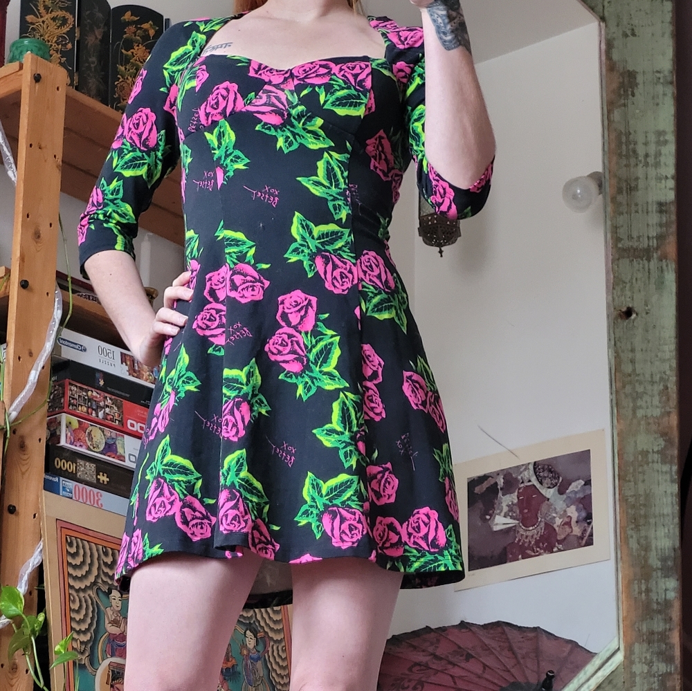 Betsey Johnson Black and Pink Floral Mini Dress
